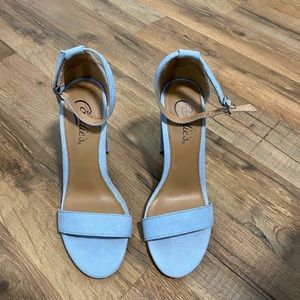 6.5 light blue open toe heels